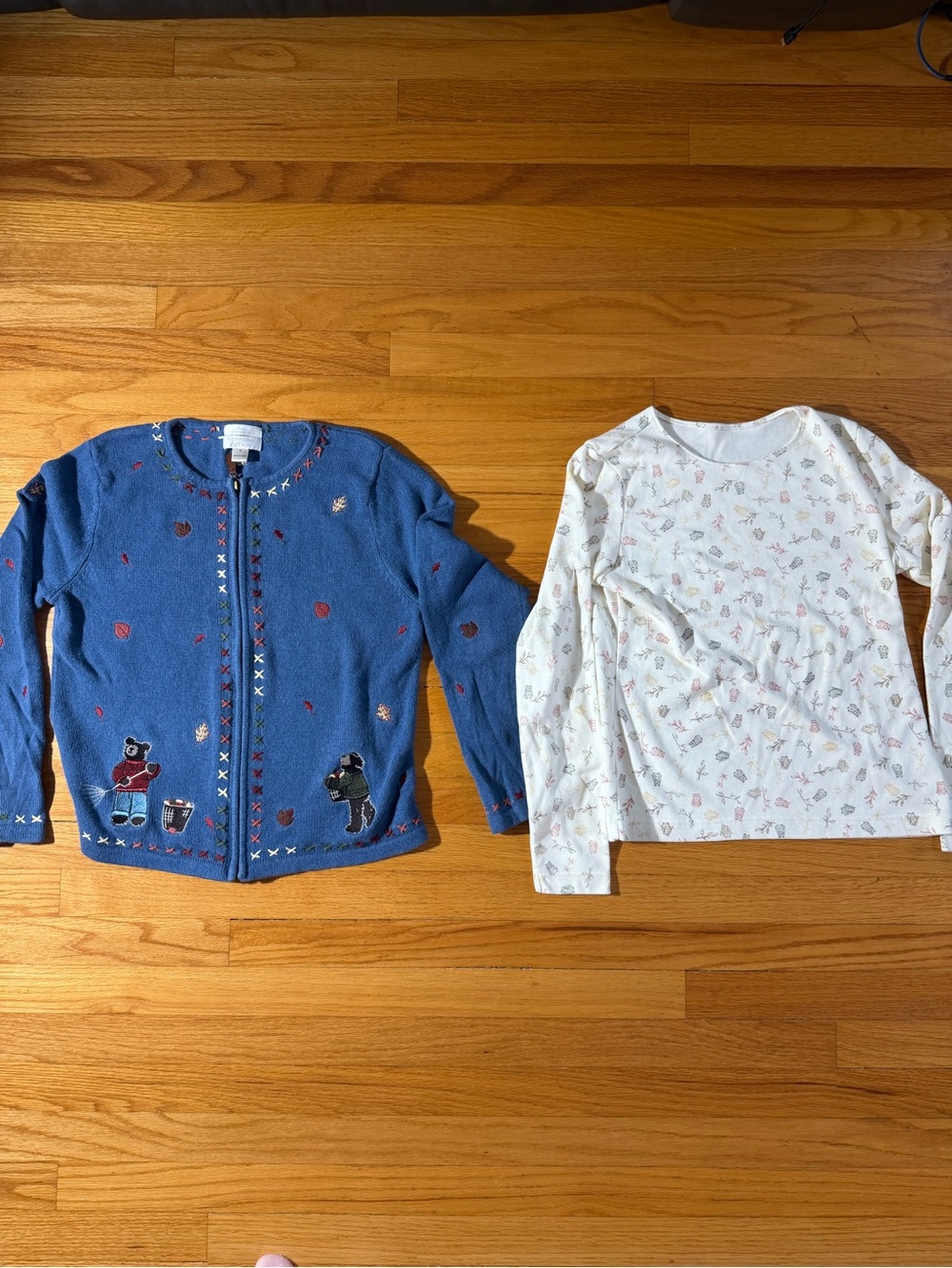 Cottagecore Fall Bundle Blue Embroidered Cardigan and Long Sleeve Shirt Size S